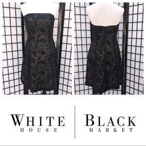 ‼️BHWM Black Strapless Aline Floral Overlay Dress